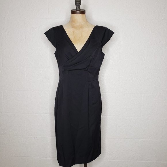 Anne Klein Black Ruched Cross Chest Sheath Dress 6 - Picture 1 of 12
